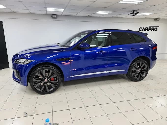Blue Jaguar F-Pace ceramic coating treatment at Ceramic Pro North West, Bolton, Greater Manchester