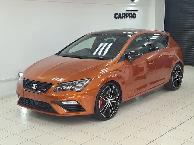 Orange SEAT Leon Cupra ceramic coating result at Ceramic Pro North West, Bolton, Greater Manchester